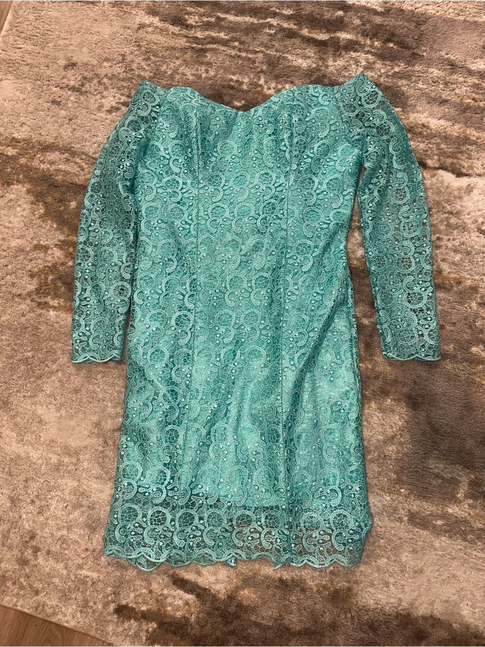 Teal Lace Off-Shoulder Sheath Dress